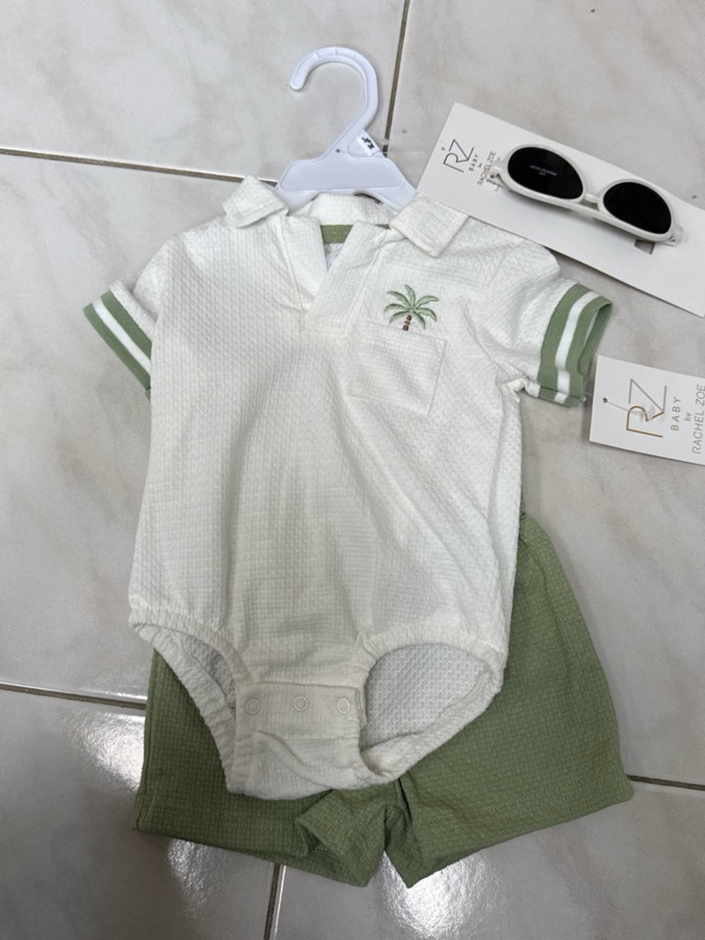 Rachel Zoe White & Green Palm Polo One-Piece